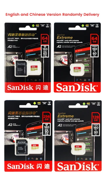 SanDisk Micro SD Card 256GB A2 Read Speed 160M/s Memory Card 32GB Extreme Micro SD UHS-I TF Card U3 V30 64GB 128GB Support 4K 5