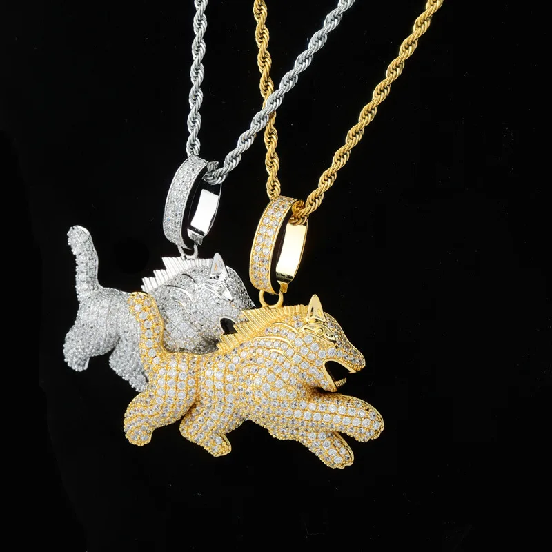 

Ожерелье в стиле хип-хоп с микрозакрепкой фианитами класса ААА, сверкающие подвески в виде маленького волка, ожерелье для мужчин, ювелирные изделия в стиле рэпера