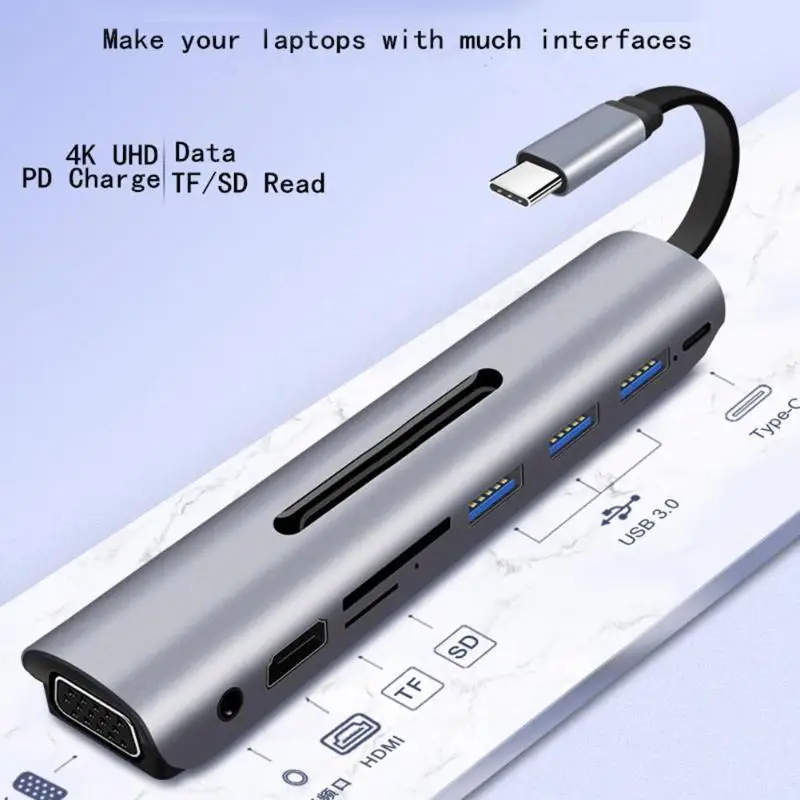 9 в 1 USB концентратор type-c к HDMI VGA USB3.0x3 концентратор TF SD слот USB-C зарядка PD аудио док-станция для Macbook для XPS для MateBook