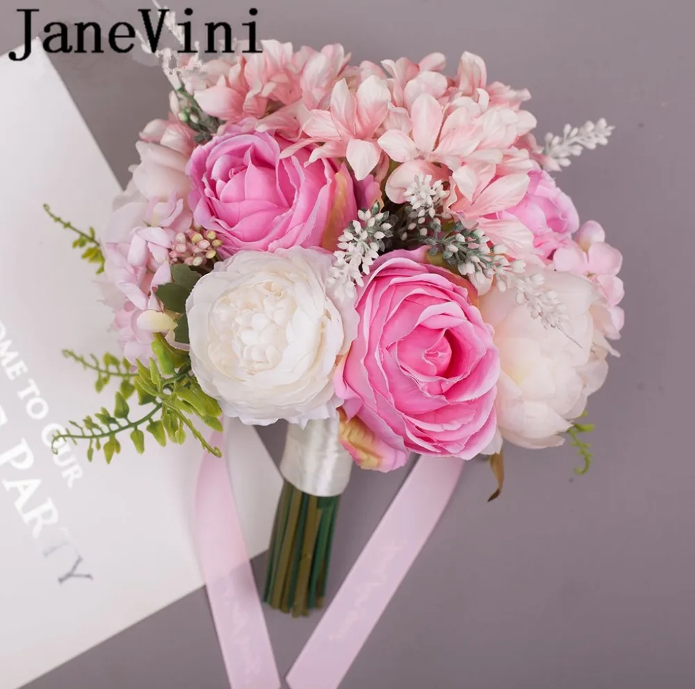 JaneVini искусственные цветы для невесты букеты Розовые Цветы Роза пион Свадебный Цветочный шар Свадебный букет невесты Рамо boda