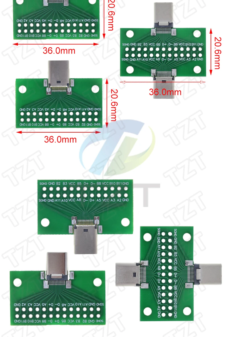 Typ-C Stecker auf Buchse USB 3.1 Test PCB Board Adapter Typ C 24P 2,54mm Stecker Buchse für Datenleitung Draht Kabel Übertragung – Detail 3