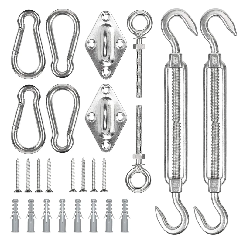 

26Pcs 304 Stainless Steel M8 Heavy Duty Sun Shade Sail Fixing Kit Triple-Cornered Garden Patio Canopy Sunscreen Hardware