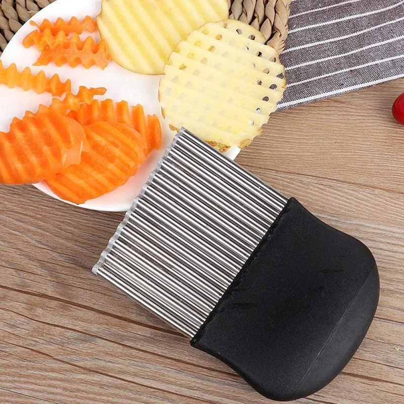 French Fries Cutter Potato Slicer Wavy Knife Wave Chopper Serrated Crinkle  Chipper Slicing Chips Making Tool Vegetable Fruit