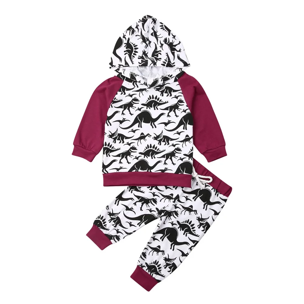 

0-24M Newborn Baby Boy Dinosaur Clothes Hooded Long Sleeve Top Pants Cotton Outfit