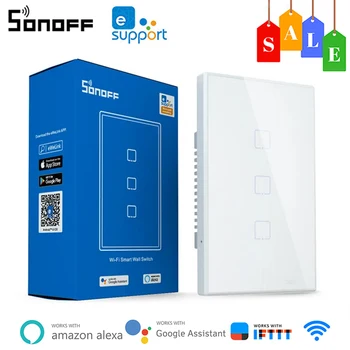 SONOFF-interruptor inteligente de pared para el hogar, dispositivo con WiFi, Control a través de la aplicación Ewelink/RF433/voz/táctil, T1/T2/T3/T0 TX EU/UK/US, 1/2/3 entradas 1