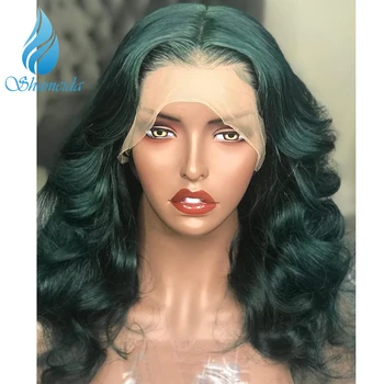 Green Color Lace Front Wigs With Baby Hair Loose Deep Wave Brazilian Remy Human Hair Wigs Pre Plucked Hairline 13*6 Frontal Wig 3