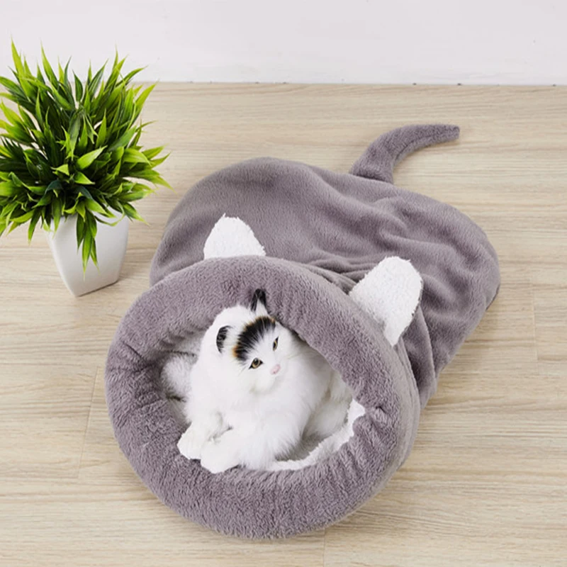 Cat Sleeping Bag Warm Coral Fleece Dog Cat Bed Lovely Cat Dog Cozy Beds Super Warm Cushion Mat Travel Cat Bed Mat Covers