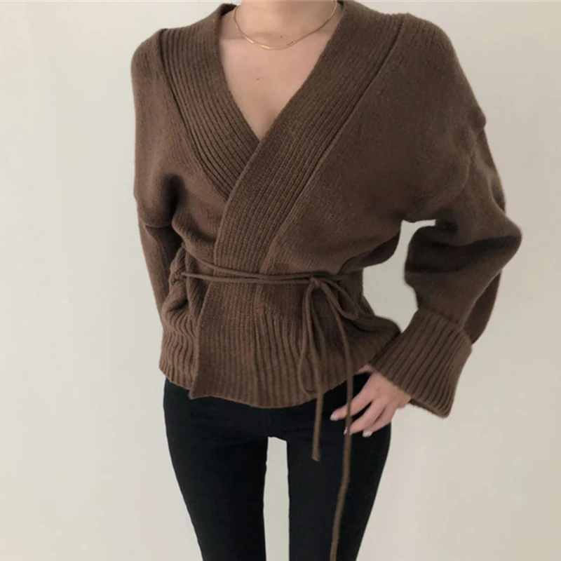 Осенний модный свитер кардиган женский вязаный Топ Тонкий ремень Pull Femme Jersey Mujer