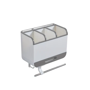

Drain Container Cutlery Storage Rack Knife Seat Spoon Box Wall-Mounted Chopstick Cage Grey