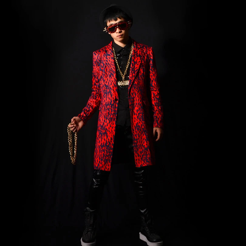 カスタム男性赤ヒョウのジャケットのナイトクラブ Dj 歌手ダンサーファッションショーの衣装男性スリムフィットパーティーブレザーコート Suit Fashion Suit Fashion Mensuit Men Aliexpress