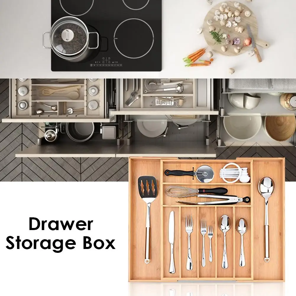 

Practical Drawer Organizer Multifunction Kitchen Silverware Holder Tableware Expandable Bamboo Groceries Cutlery Tray