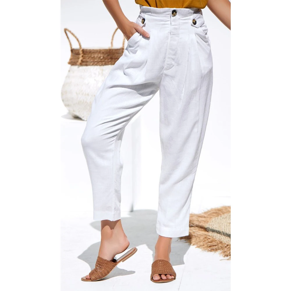 

Women White Pants Autumn Slacks High Waist Elegant Work Trousers Female Casual Ankle Length Pantalon Office Women Trousers D30