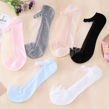 

Women's Cotton Invisible Lace Boat Socks non-slip Summer Solid Color Silicone Short Socks Fashion Cute Thin Ankle Boat Socks