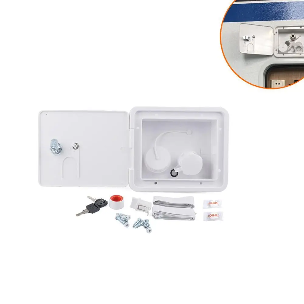 

White Gravity City Water Inlet Integrated Fill Dish Hatch Lock For RV Trailer Camper Back of 12" 1-14" Tower Connector