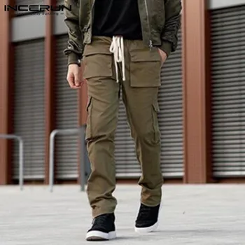 

Fashion Men Cargo Pants Multi-Pockets 2020 Solid Color Casual Joggers Pants Drawstring Loose Trousers Men Harajuku S-5XL INCERUN