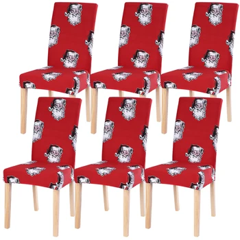 

Xmas Elastic Seat Chair Covers Christmas Dining Room Chair Cover Removable Washable Stretch Seat Cover Decoration 6pcs
