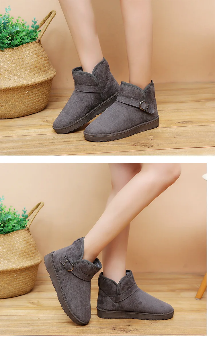 Ho Heave Women Boots Fashion Round Toe Women Winter Boots Comforty Flat Solid Faux Suede Shoes Women Ankle Keep Warm Snow Boots