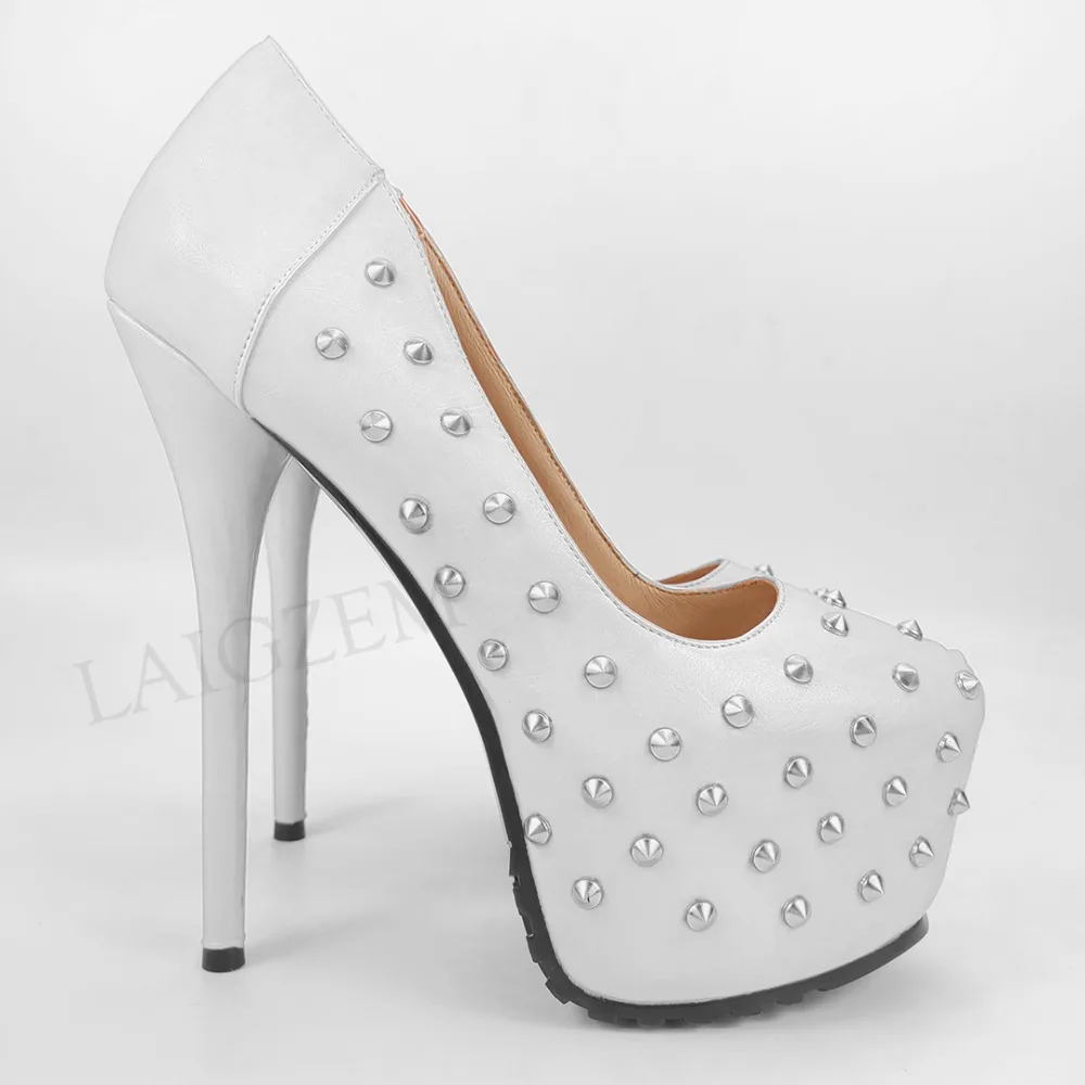 LGZ1129 White LAIGZEM/женские туфли-лодочки на платформе и каблуке с закругленным носком вечерние босоножки на шпильке zapatos mujer Женская обувь большого размера 47 51 52 - Цвет: LGZ1129 White