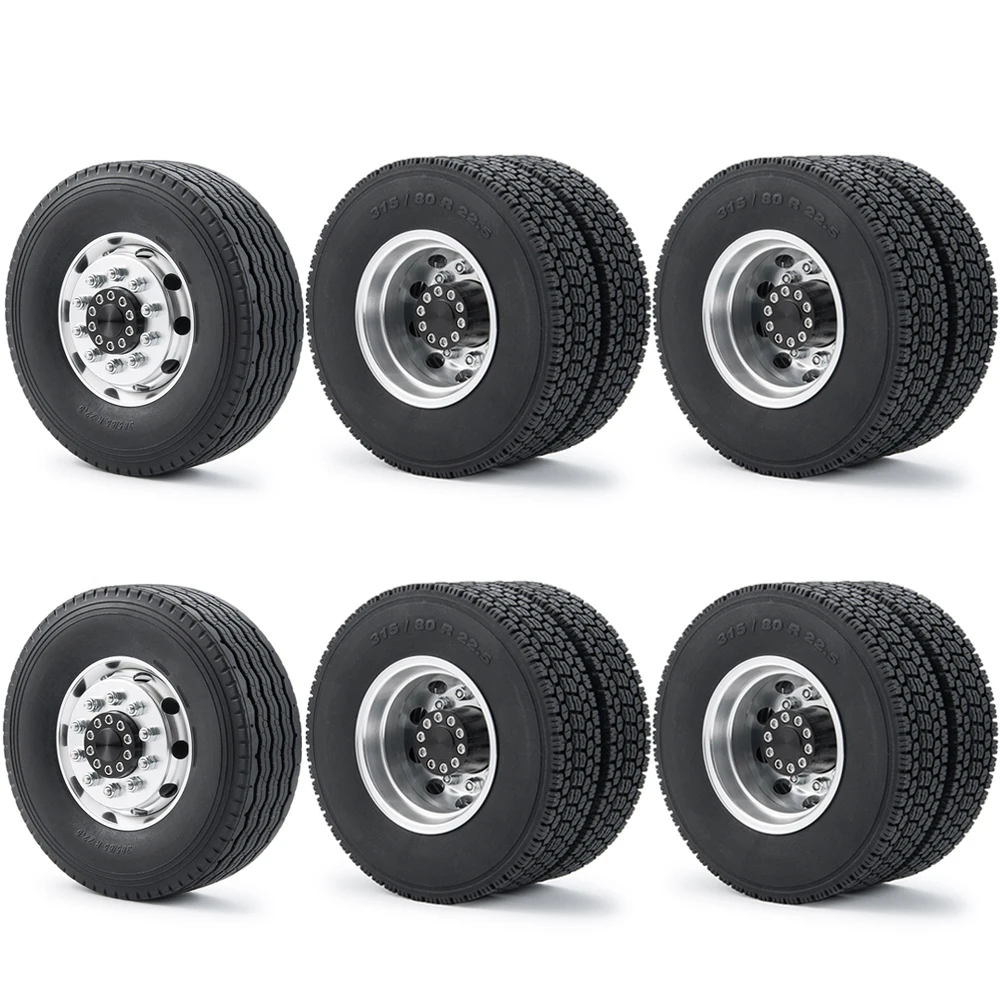 Front Metal Wheel Rims With Rubber Tires For 1/14 Tamiya Trailer & Tractor RC Trucks – Silver Finish