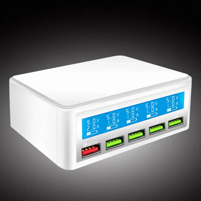 5 портов USB QC 3,0 быстрое зарядное устройство 5В 10А переменного тока 100-240 В ЖК-дисплей напряжения тока для iPhone iPad samsung Новинка