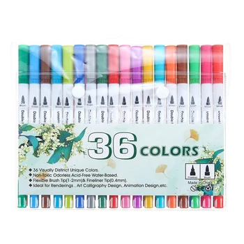 

36 colors Manga Drawing Brush Pen 0.4mm 2mm Dual Tip Hook Line Art Markers Non-toxic Watercolor Brush Pen Set Sketching Markers