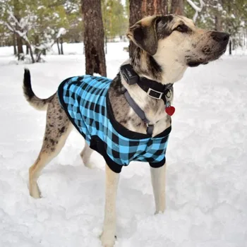 

Dog Warm Soft Clothes with Hat Removable Fleece Thermal Plaid Two-leg Coat Medium and Large Pet Dog clothes Dropship