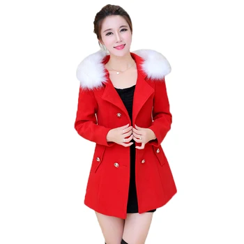 

2020 New Autumn And Winter Woolen Coat Female Long Slim Fur Collar Double-breasted Woolen Jacket Women Fashion Women's Clothing
