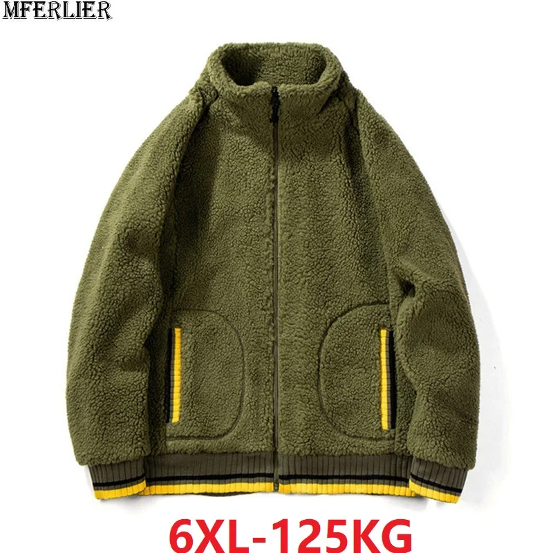 

plus size 6XL winter autumn patchwork jackets men warm zipper Sweatshirts man zipper pockets loose jackets 52 54 armygreen black
