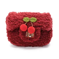 New Fashion Winter Baby Girl Mini Shoulder Bag Cute Plush Cherry Pattern Kids Small Coin Purse Messenger Bags Popular Sac A Main