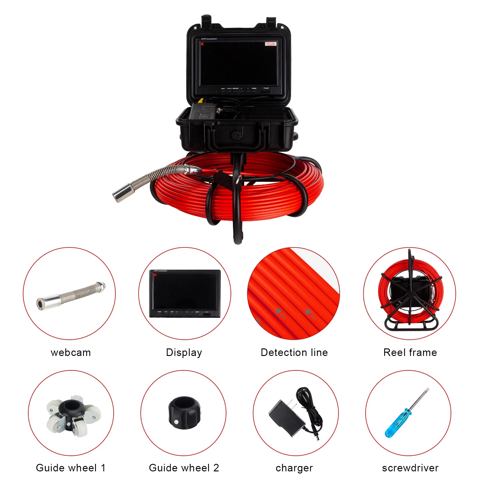택시 DVR 셀프 레벨링 내장 512Hz 송신기 Sonde, 파이프 위치 내시경용, 23mm 배수관 검사 카메라, 9 인치, 7mm