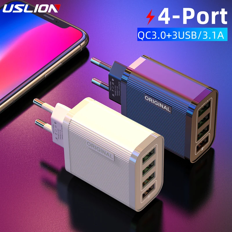Зарядное устройство USLION Quick Charge 3 0 4 порта USB QC быстрое зарядное для iPhone 11 Xr Xiaomi Huawei