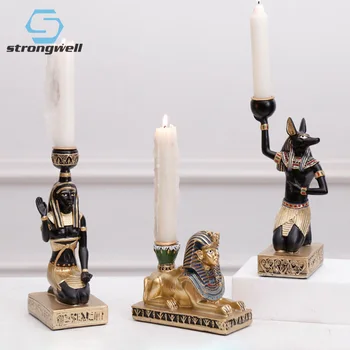 

Strongwell Ancient Egypt Anubis God Cat Sphinx Figurine Candlestick Resin Desktop Candle Holder Home Decoration Wedding Gift