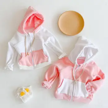 

Winter Girls Sweatshirt Splice Cardigan Jacket Casual Hooded Coat For Girl Baby Clothes Baby Kids Toddler Jackets Outerwear