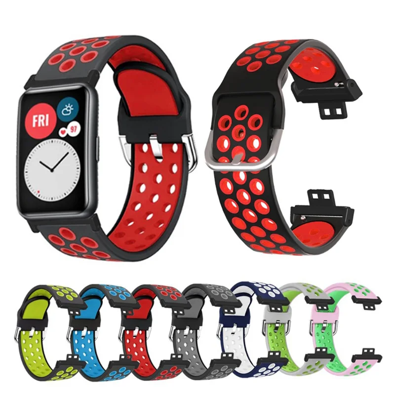 Silicone Watch strap for Huawei watch fit dual color porous watch strap Sports bracelet For
