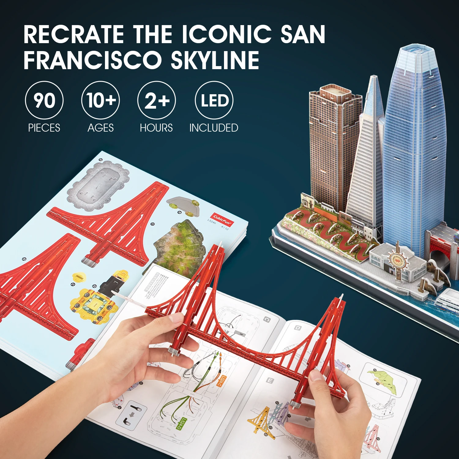 CubicFun 3D Metal Puzzles For Kids Adults LED San Francisco City Architecture Model, Golden Gate Bridge,555 California Street 4