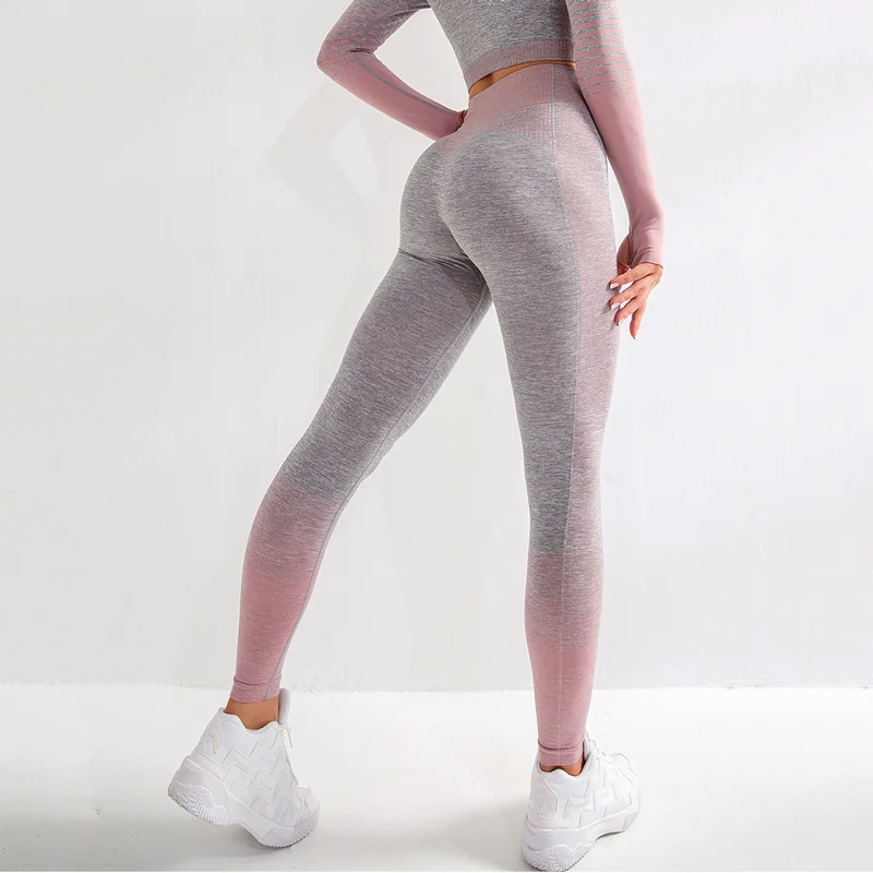 NCLAGEN Women Seamless Yoga Pant Stripe Butt Lifting Tummy Control Tights Squat Proof Capris Gym Sports Fitness Workout Leggings