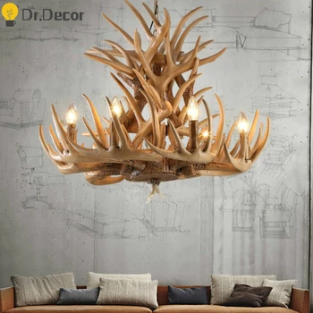 

Nordic Retro Antler Chandelier Lighting Living Room Restaurant LED Ceiling Chandeliers LOFT Industrial Decor Resin Hanging Lamps