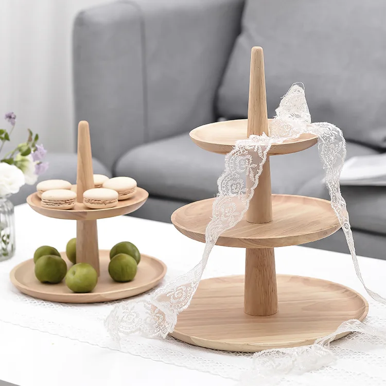 

Wood Cake Plate Snack Storage TrayServing Platter Three-layer Plate Hotel Buffet Multilayer Fruit Snacks Plate Solid Fruit Shelf