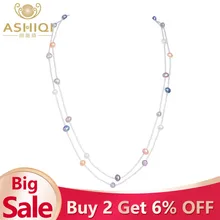 ASHIQI натуральный пресноводный барочный жемчуг ожерелье для женщин 120 см длинные белые хрустальные бусины с 925 серебряной застежкой ювелирные изделия