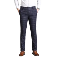 Брендовые деловые брюки мужские деловые повседневные облегающие длинные брюки высокого качества английский Классический Клетчатый офисный костюм брюки для свадьбы