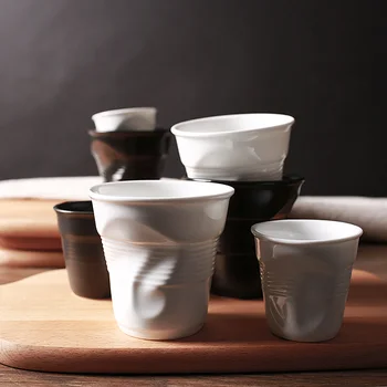 

High Quality Ceramic Brief Porcelain Coffee Mugs Black Matt White European Style Breakfast Milk Tea Cup Origami Cups Drinkware