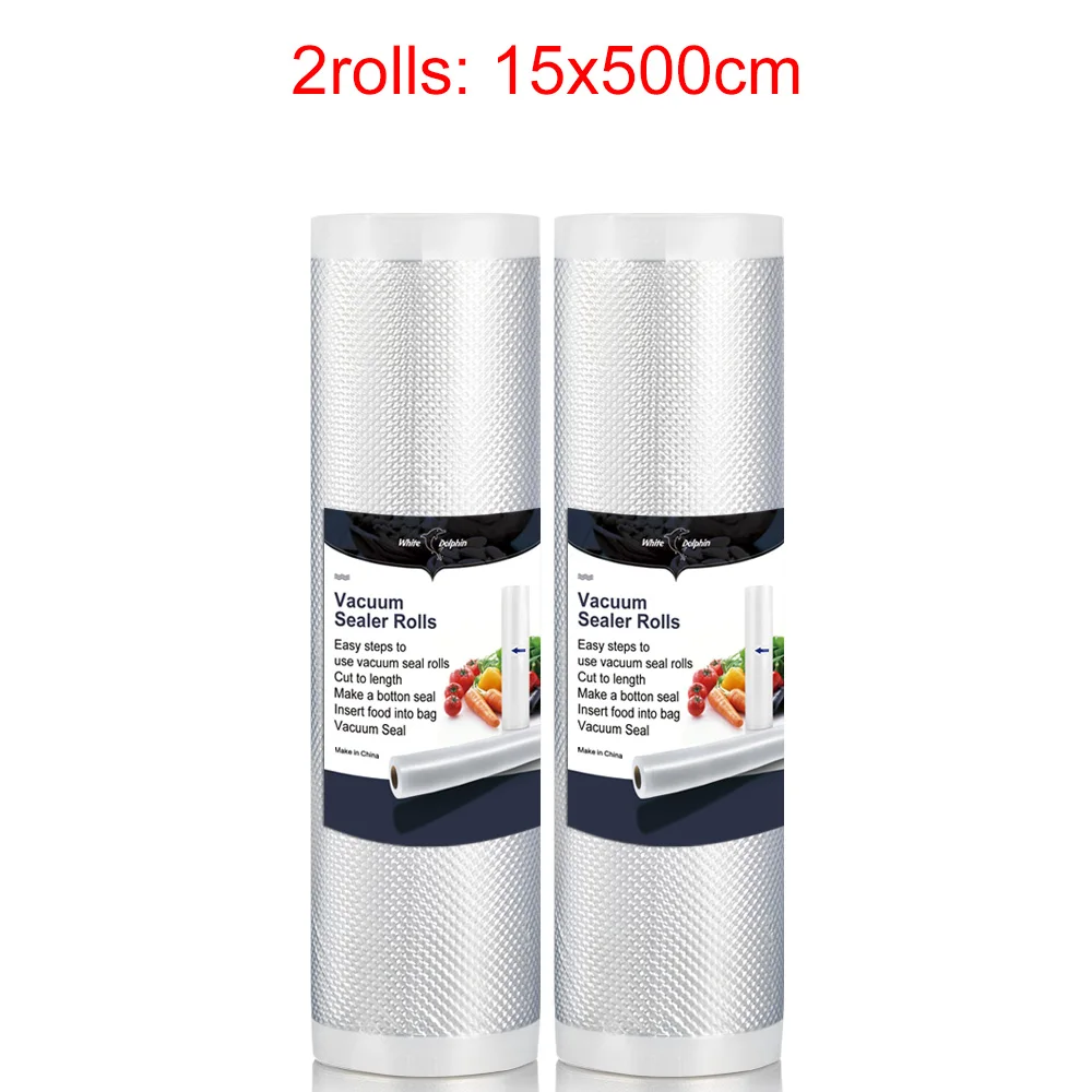 2 Rolls 15 x 500cm Белый дельфин домашний пищевой вакуумный упаковщик в рулонах, пакеты для хранения пищевых продуктов, 2 рулона, 12, 15, 20, 25X500 см для вакуумной упаковочной машины - Цвет: 2 Rolls 15 x 500cm