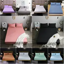 Solid Fitted Sheet Brushed Sanding Bedding Linens Bed Sheets with Elastic Band for Mattress Protector Cover Queen Black White solid fitted dress with choker