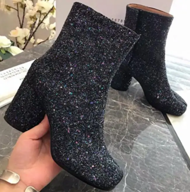Ботинки с раздельным носком Женские ботинки на массивном блочном каблуке Botas