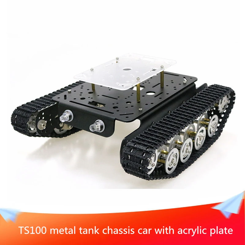 TS100 Metal Shock-absorbing Tank Chassis Car with Layer Damping Effect System Acrylic Plate Kit 2pcs DC Motors DIY RC Parts