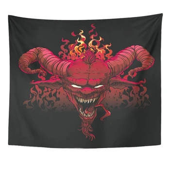 

Tapestry Artwork Wall Hanging Red Demon Devil Head Satan Lucifer Dark Monster Horn Hell Beast Evil Fire Tapestries Mattress