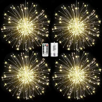 

4 Pack Firework Hanging Lights, 120 LEDs 8 Modes Battery Operated Copper Wires Hanging Decorative Lights with Remote