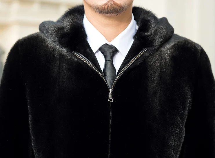 Натуральная норковая Меховая куртка, настоящая норковая шуба, Черная Мужская Меховая одежда с капюшоном,, розничная, OEM