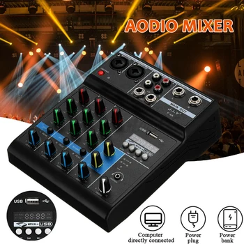 

Mini Audio Mixer Portable Bluetooth Mixing Console 4 Channel Audio Mixer With Reverb Effect For Home Karaoke USB Stage Karaoke