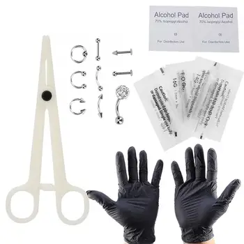 

Professional Body Piercing Tool Kit Disposable Body Tongue Ear Nose Navel Nipple Belly Piercing Rings Gloves Tool Kit